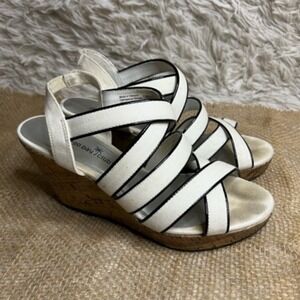 Montego Bay Club Womens Slingback Sandals White Straps Cark Wedge Heels 7